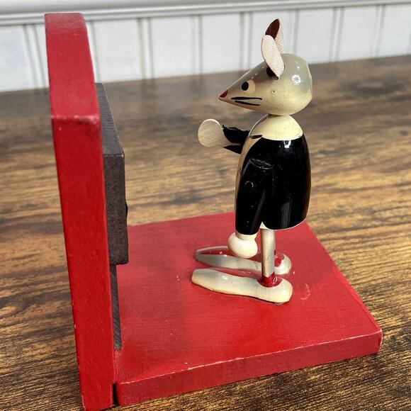 Wooden School Teacher Mice Bookends Vintage V.G. Japan Math Students Kitschy - Picture 8 of 16